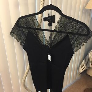 Maje black blouse with lace short sleev